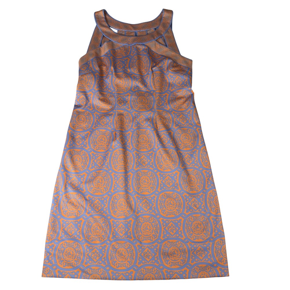 Gretchen Scott Dress Womens Small Orange Blue Geometric Shift Resort Preppy New